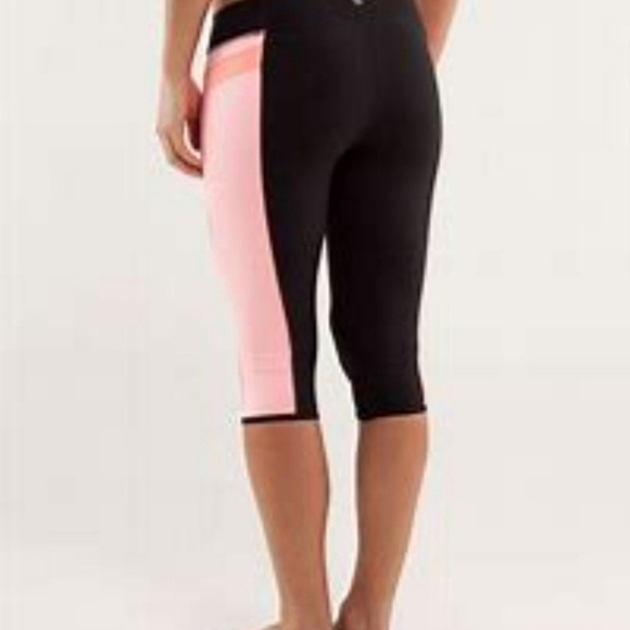 Lululemon Heat it Up Crop Orange Pop Black Coral Pop Orange Size 8 Rare - Picture 1 of 6